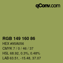 Color code: RGB 149 160 86 | qconv.com