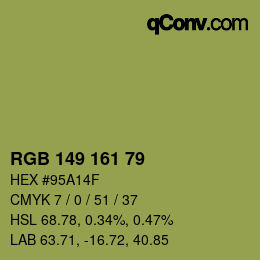 Color code: RGB 149 161 79 | qconv.com