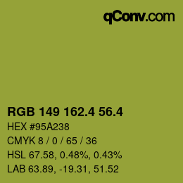 カラーコード: RGB 149 162.4 56.4 | qconv.com