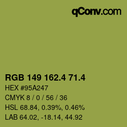 カラーコード: RGB 149 162.4 71.4 | qconv.com