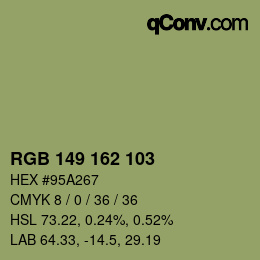 颜色代码: RGB 149 162 103 | qconv.com