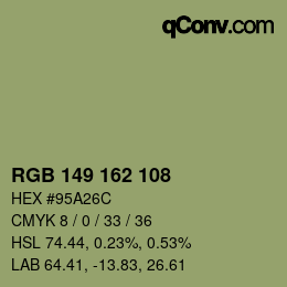 Color code: RGB 149 162 108 | qconv.com