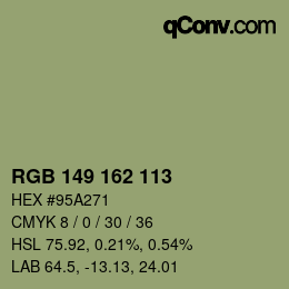 Color code: RGB 149 162 113 | qconv.com