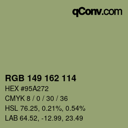 颜色代码: RGB 149 162 114 | qconv.com