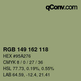 Color code: RGB 149 162 118 | qconv.com