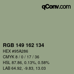 Color code: RGB 149 162 134 | qconv.com