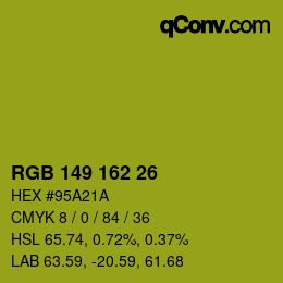 カラーコード: RGB 149 162 26 | qconv.com