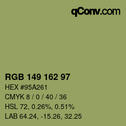 Color code: RGB 149 162 97 | qconv.com