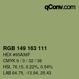 Color code: RGB 149 163 111 | qconv.com