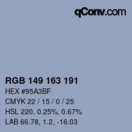 Color code: RGB 149 163 191 | qconv.com