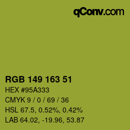 Color code: RGB 149 163 51 | qconv.com