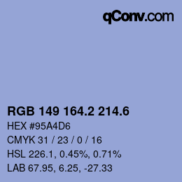 カラーコード: RGB 149 164.2 214.6 | qconv.com
