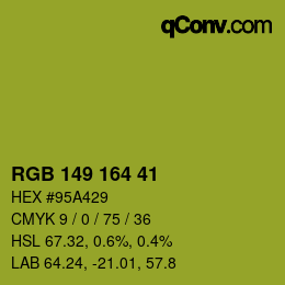 Color code: RGB 149 164 41 | qconv.com