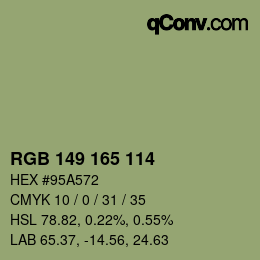 Color code: RGB 149 165 114 | qconv.com