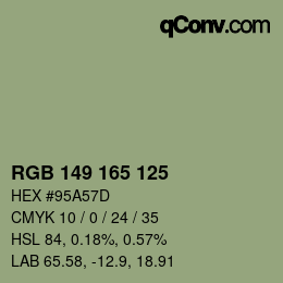 Color code: RGB 149 165 125 | qconv.com