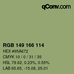 Color code: RGB 149 166 114 | qconv.com
