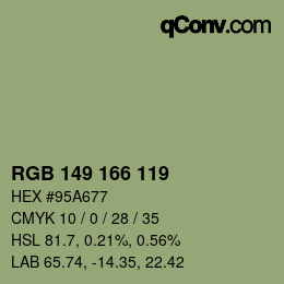 Color code: RGB 149 166 119 | qconv.com