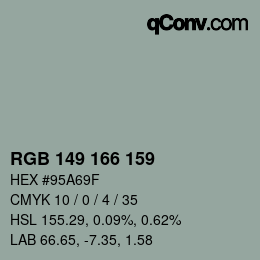 Color code: RGB 149 166 159 | qconv.com