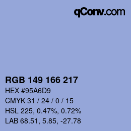 Color code: RGB 149 166 217 | qconv.com