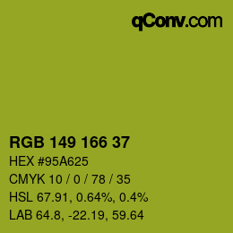 Color code: RGB 149 166 37 | qconv.com