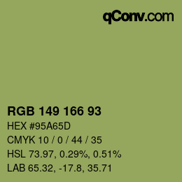 Color code: RGB 149 166 93 | qconv.com