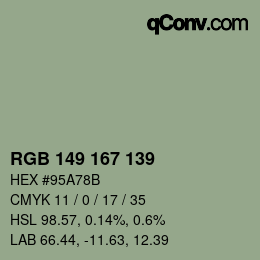 Color code: RGB 149 167 139 | qconv.com