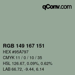 Color code: RGB 149 167 151 | qconv.com