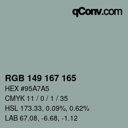 Color code: RGB 149 167 165 | qconv.com