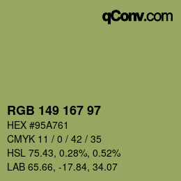 Color code: RGB 149 167 97 | qconv.com