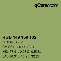 Color code: RGB 149 169 102 | qconv.com