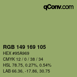 Color code: RGB 149 169 105 | qconv.com