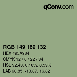 Color code: RGB 149 169 132 | qconv.com