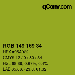 Color code: RGB 149 169 34 | qconv.com