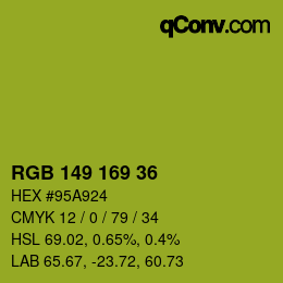 Color code: RGB 149 169 36 | qconv.com