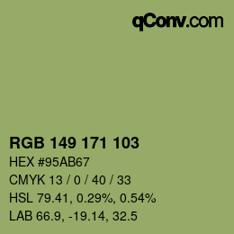 Color code: RGB 149 171 103 | qconv.com