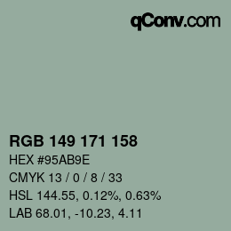 Color code: RGB 149 171 158 | qconv.com