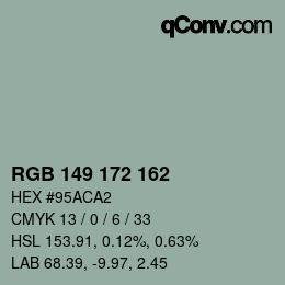颜色代码: RGB 149 172 162 | qconv.com