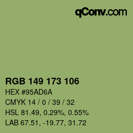 Color code: RGB 149 173 106 | qconv.com