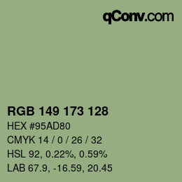 Color code: RGB 149 173 128 | qconv.com