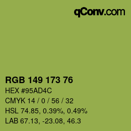 Color code: RGB 149 173 76 | qconv.com