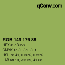 Color code: RGB 149 176 88 | qconv.com