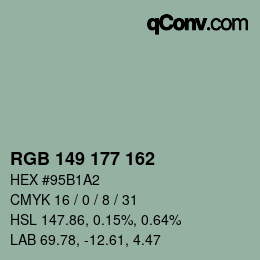 Color code: RGB 149 177 162 | qconv.com