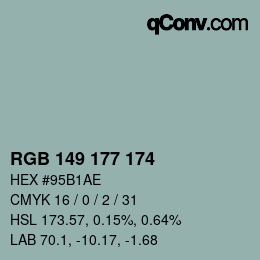 Color code: RGB 149 177 174 | qconv.com
