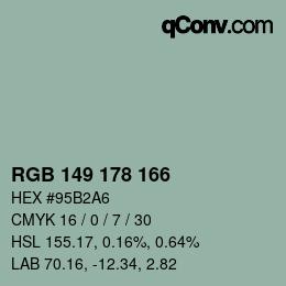 颜色代码: RGB 149 178 166 | qconv.com