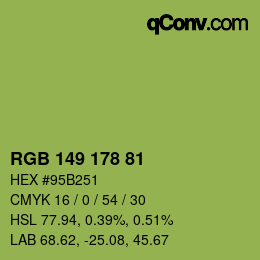 Color code: RGB 149 178 81 | qconv.com