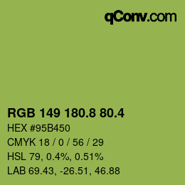 カラーコード: RGB 149 180.8 80.4 | qconv.com