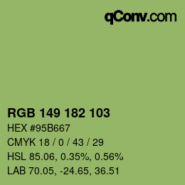 Color code: RGB 149 182 103 | qconv.com