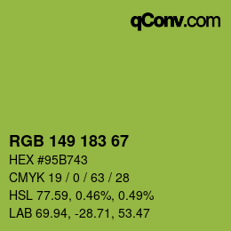 Color code: RGB 149 183 67 | qconv.com