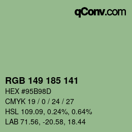 Color code: RGB 149 185 141 | qconv.com