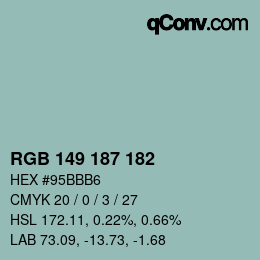Color code: RGB 149 187 182 | qconv.com